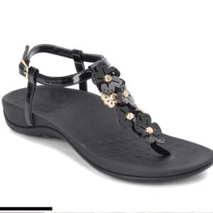 Vionic Women's Black Floral Embellished Julie II Thong Sandal Sz  8